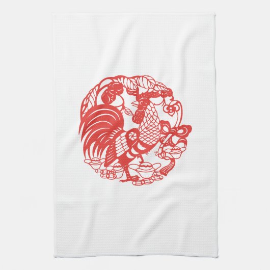 Chinees Papercut Rooster Jaar 2017 Handdoek7 Theedoek (Verticaal)
