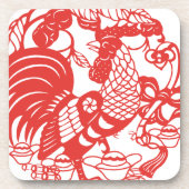 Chinees Papercut Rooster Jaar 2017 onderzetter 1 (Voorkant)