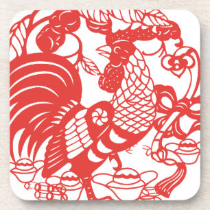 Chinees Papercut Rooster Jaar 2017 onderzetter 1