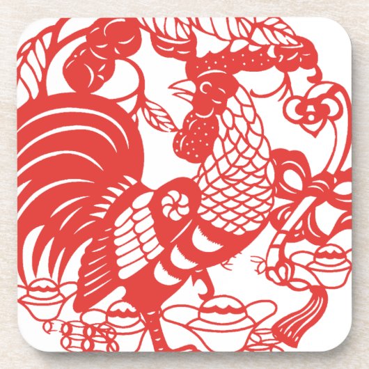Chinees Papercut Rooster Jaar 2017 onderzetter 1 (Voorkant)