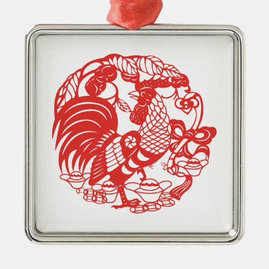 Chinees Papercut Rooster Jaar 2017 Ornament (Voorkant)