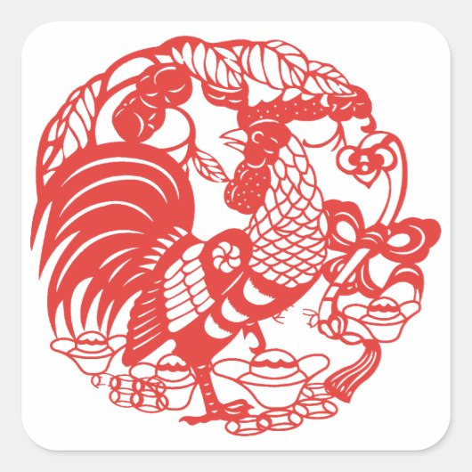 Chinees Papercut Rooster Jaar 2017 S sticker (Voorkant)