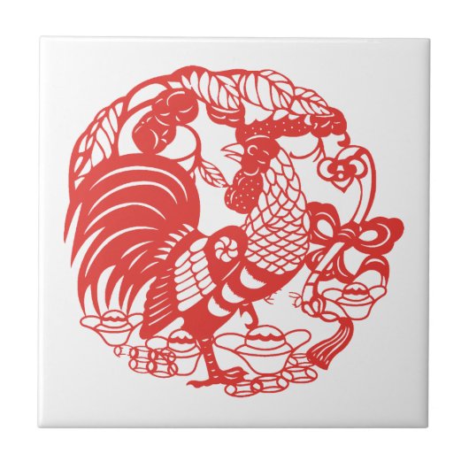 Chinees Papercut Rooster Jaar 2017 tegel Tegeltje (Voorkant)