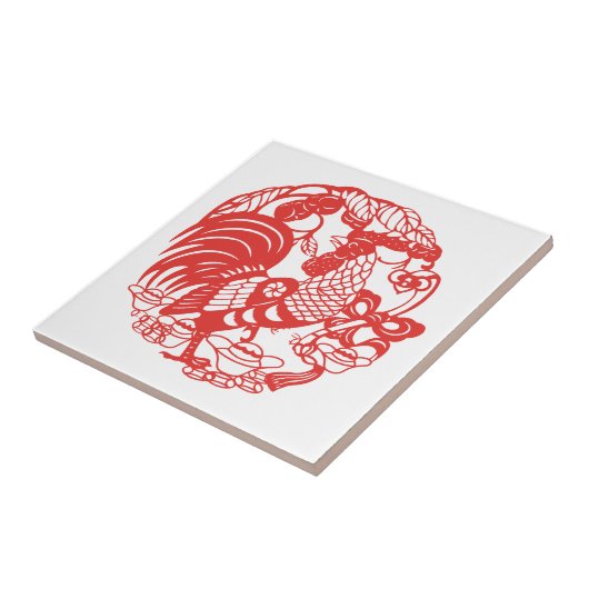 Chinees Papercut Rooster Jaar 2017 tegel Tegeltje (Zijkant)