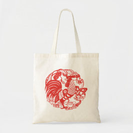 Chinees Papercut Rooster Jaar Zodiac Canvas tas