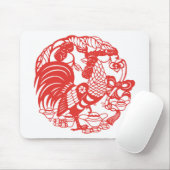 Chinees Papercut Rooster Jaar Zodiac Verjaardag MP Muismat (Met muis)
