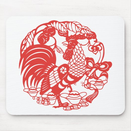 Chinees Papercut Rooster Jaar Zodiac Verjaardag MP Muismat (Voorkant)