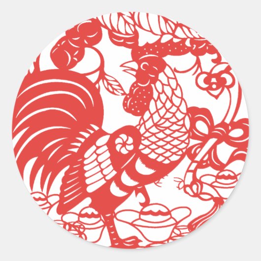 Chinees Papercut Rooster Jaar Zodiac Verjaardag RS Ronde Sticker (Voorkant)