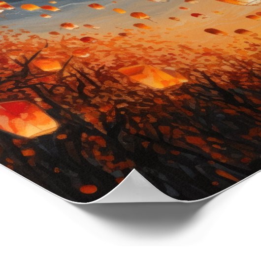 Chinees papier lantaarn landschapskunst print Post (Hoek)