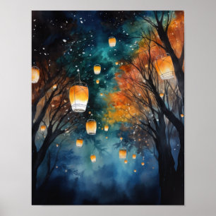 Chinees Papier Lantaarns Landscape Art Print Poste