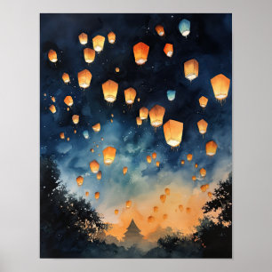 Chinees Papier Lantaarns Landscape Art Print Poste