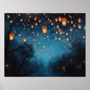 Chinees Papier Lantaarns Landscape Art Print Poste