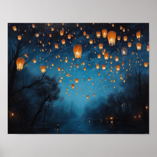 Chinees Papier Lantaarns Landscape Art Print Poste (Voorkant)