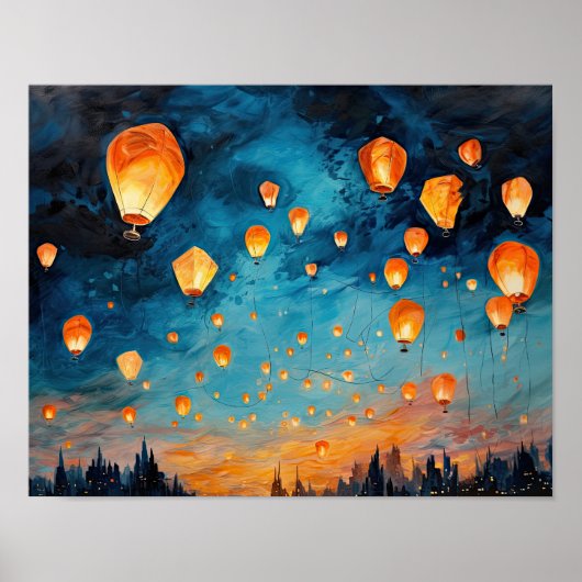Chinees Papier Lantaarns Landscape Art Print Poste (Voorkant)