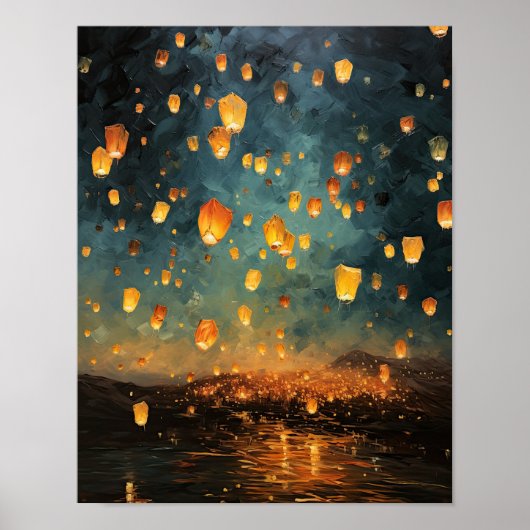 Chinees Papier Lantaarns Landscape Art Print Poste (Voorkant)