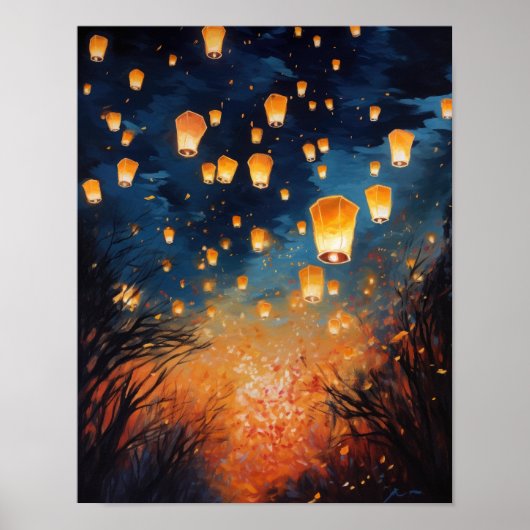 Chinees Papier Lantaarns Landscape Art Print Poste (Voorkant)