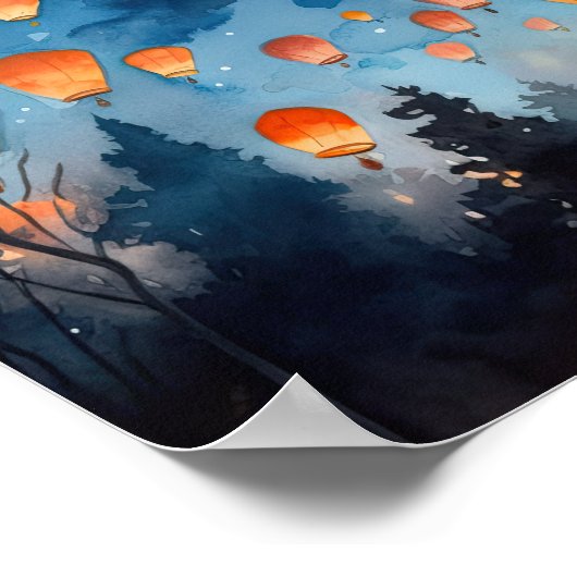 Chinees Papier Lantaarns Landscape Art Print Poste (Hoek)