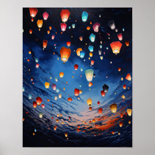 Chinees Papier Lantaarns Landscape Art Print Poste