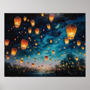 Chinees Papier Lantaarns Landscape Art Print Poste