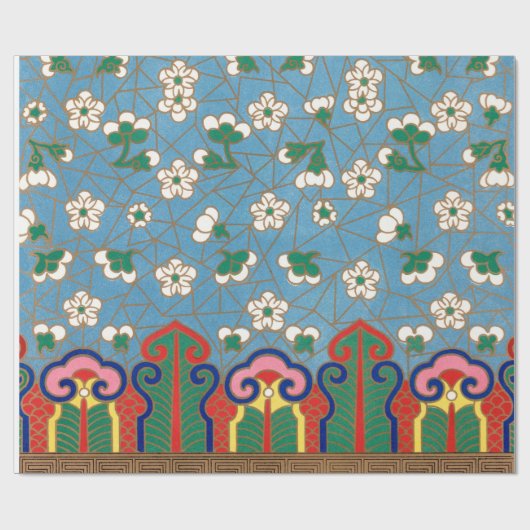 CHINEES PATROON VERPAKKEND DOCUMENT BLAUW EN ROOD CADEAUPAPIER (Vlak)