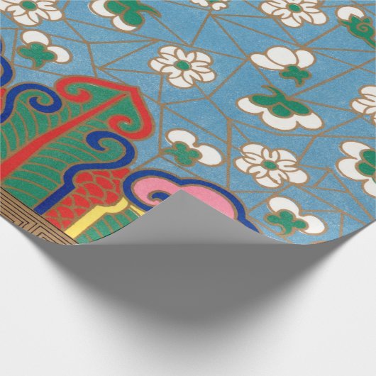 CHINEES PATROON VERPAKKEND DOCUMENT BLAUW EN ROOD CADEAUPAPIER (Hoek)