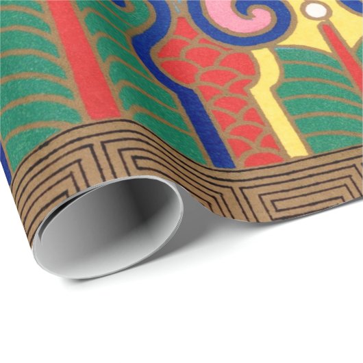 CHINEES PATROON VERPAKKEND DOCUMENT BLAUW EN ROOD CADEAUPAPIER (Rol Hoek)