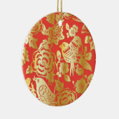 Chinees patroonrood en goudporselein keramisch ornament (Rechts)