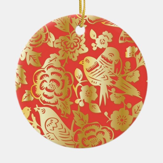 Chinees patroonrood en goudporselein keramisch ornament (Voorkant)