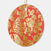 Chinees patroonrood en goudporselein keramisch ornament (Links)