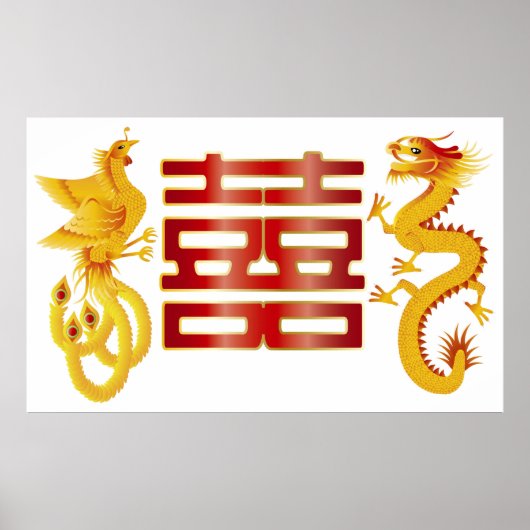 Chinees Phoenix Dragon Double Happiness Poster (Voorkant)