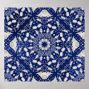 Chinees porselein: Blauwe Waterverf Bloemen Poster