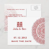 Chinees porselein dubbel geluk Save the Date Aankondigingskaart (Voorkant / Achterkant)
