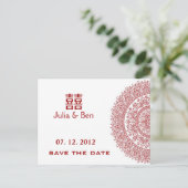 Chinees porselein dubbel geluk Save the Date Aankondigingskaart (Staand voorkant)