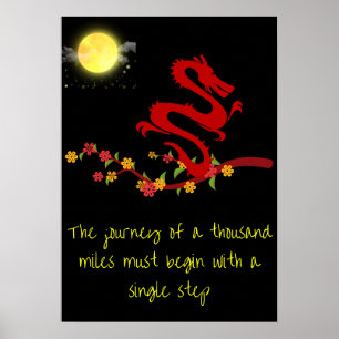 Chinees Proverb-Poster - Draak, Moonlight, bloem Poster