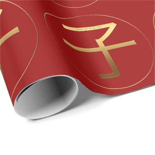 Chinees Rat Jaar Goud Ideogram Zodiac Verjaardag W Cadeaupapier (Rol Hoek)