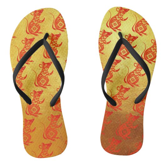 Chinees Rat Year Red Papercut Gold Women Flip Floo Teenslippers (Voetbed)