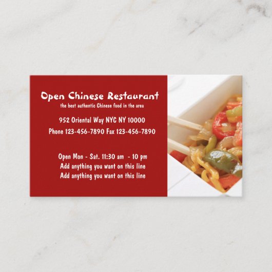 Chinees restaurant en keuken visitekaartje (Voorkant)
