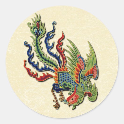 Chinees rijk Tattoo Peacock Ronde Sticker (Voorkant)