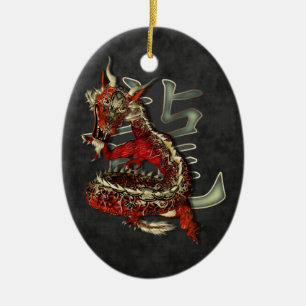 Chinees rode dragon oval Ornament
