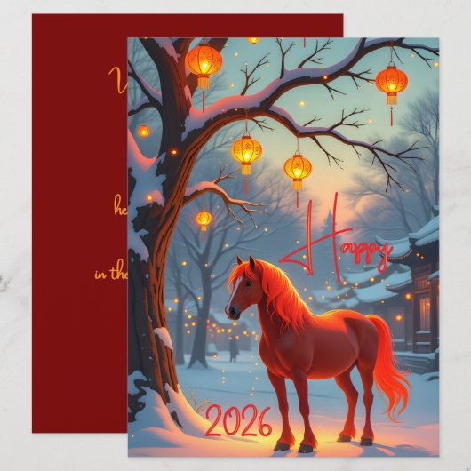 Chinees Rode Vuur Paard Nieuwjaar 2026 Feestdagenkaart (Voorkant / Achterkant)