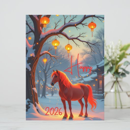 Chinees Rode Vuur Paard Nieuwjaar 2026 Feestdagenkaart (Staand voorkant)