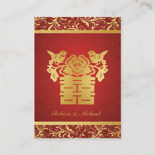 Chinees Rood/Goud Dubbel Geluk RSVP (100 pc) Informatiekaartje (Voorkant)