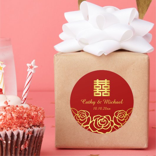 Chinees roos voor de trouwerij papercut rood en go ronde sticker (Feest)