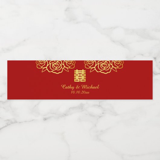 Chinees roos voor de trouwerij papercut rood en go waterfles etiket (Enkel label)