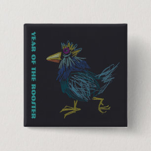 Chinees rooster jaar dierentuin geboortedag vierka vierkante button 5,1 cm