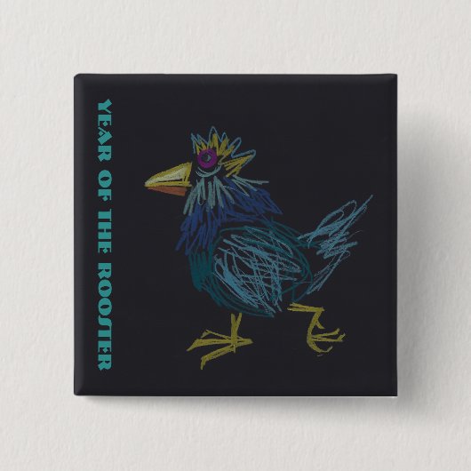 Chinees rooster jaar dierentuin geboortedag vierka vierkante button 5,1 cm (Voorkant)