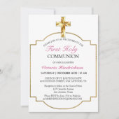 Chinees roze gouden kruis Eerste Heilige Communie  Kaart (Voorkant)