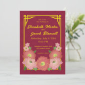 Chinees roze pinda's bruiloft kaart (Staand voorkant)