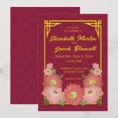 Chinees roze pinda's bruiloft kaart (Voorkant / Achterkant)