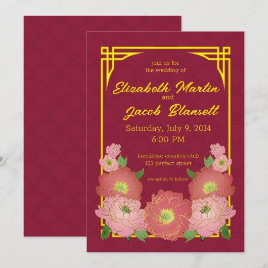 Chinees roze pinda's bruiloft kaart (Voorkant / Achterkant)